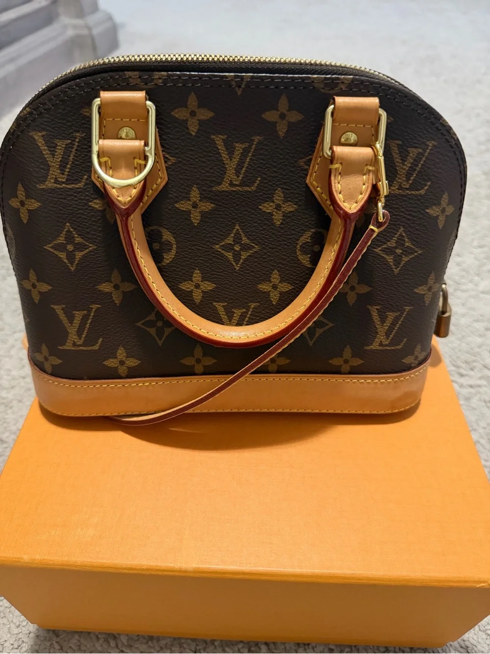 Louis Vuitton Brown Monogram Alma BB Satchel with Vachetta Trim